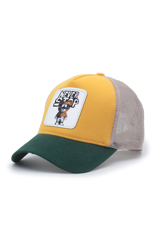 Never Stop Bear Model Fileli Şapka Yeşil Sarı Krem