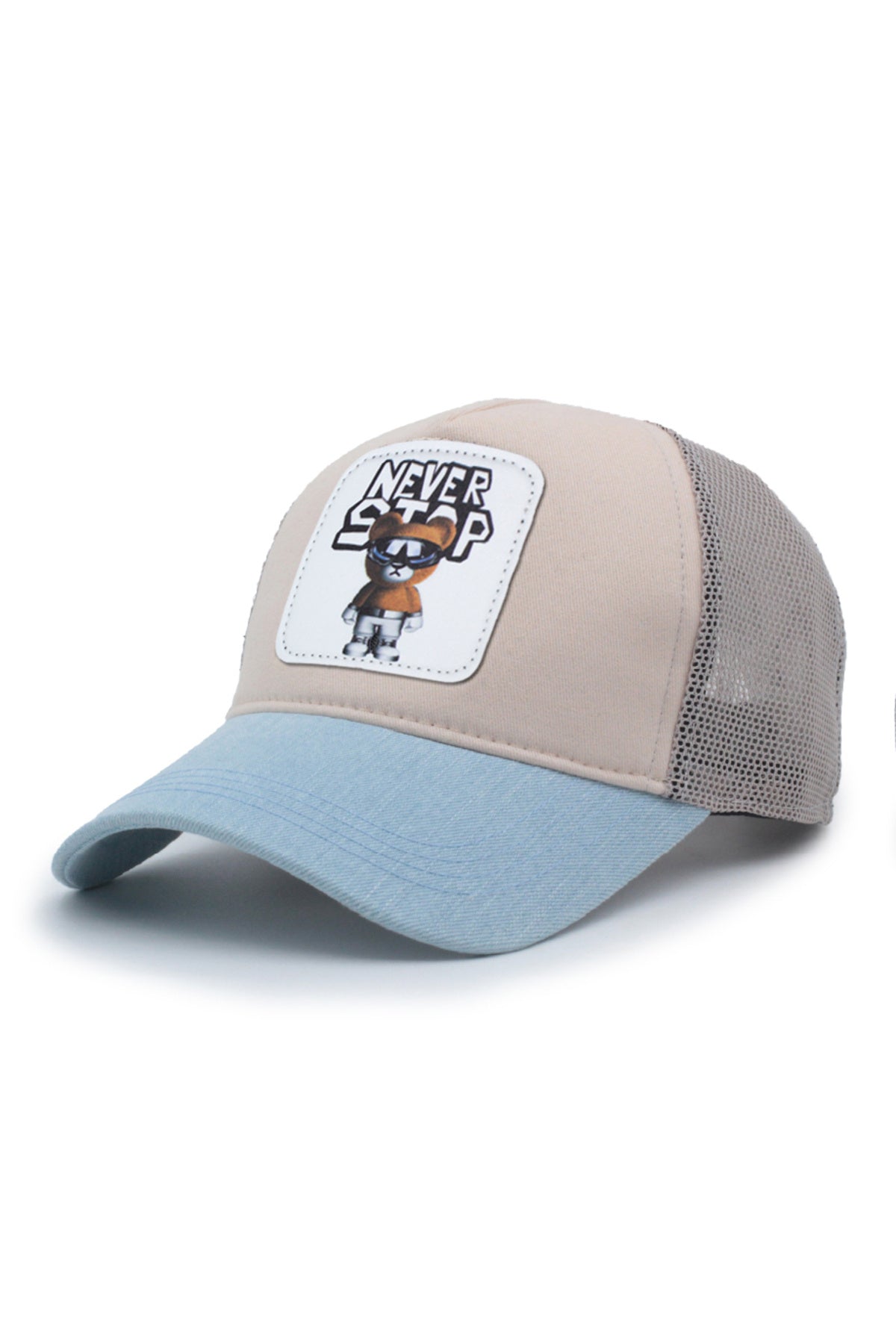 Never Stop Bear Model Fileli Şapka Yeşil Sarı Krem