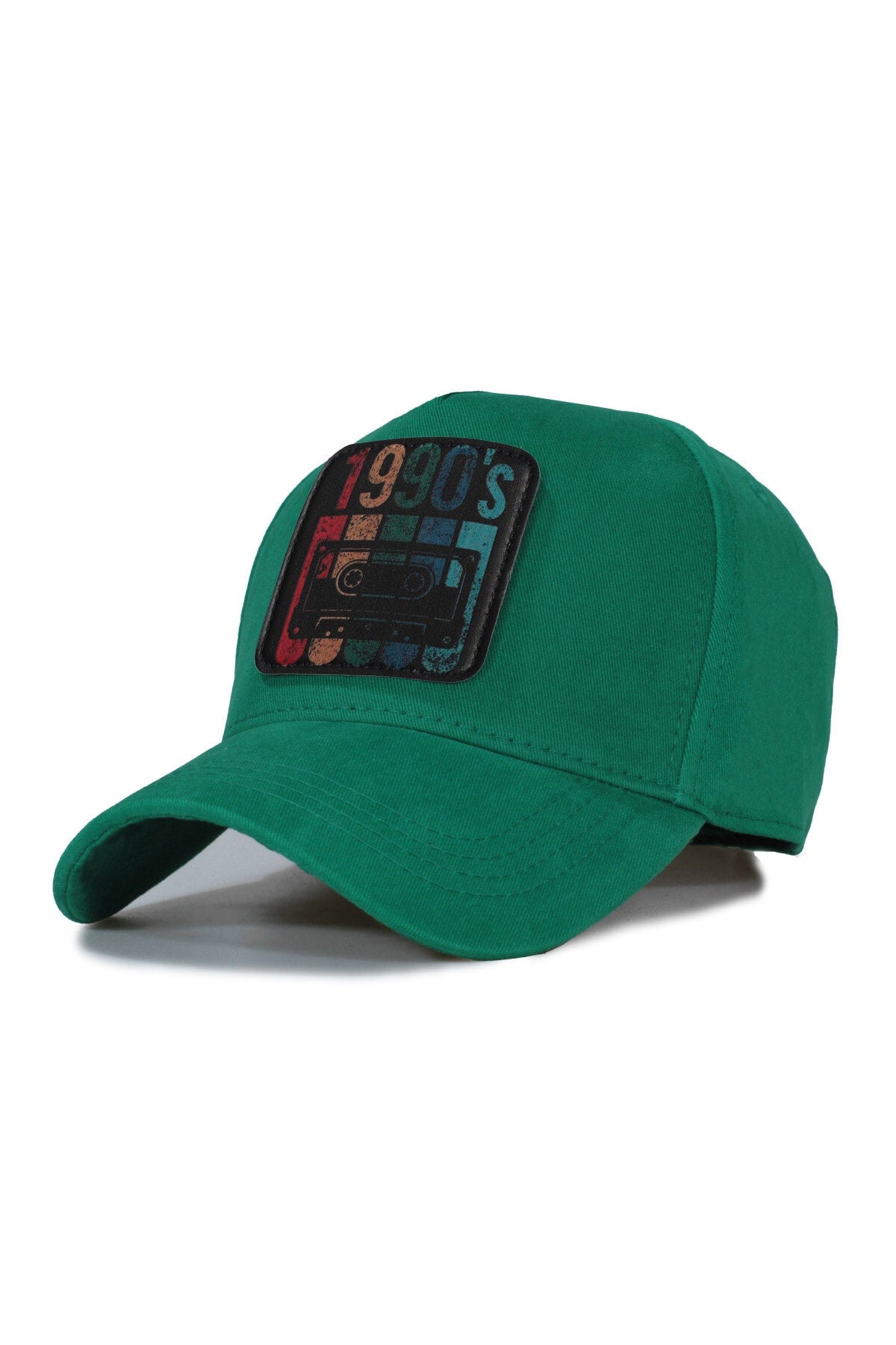 1990's Lacivert Model Fileli Şapka - Değiştirilebilir Deri Patch - Pamuk - Unisex - Lacivert