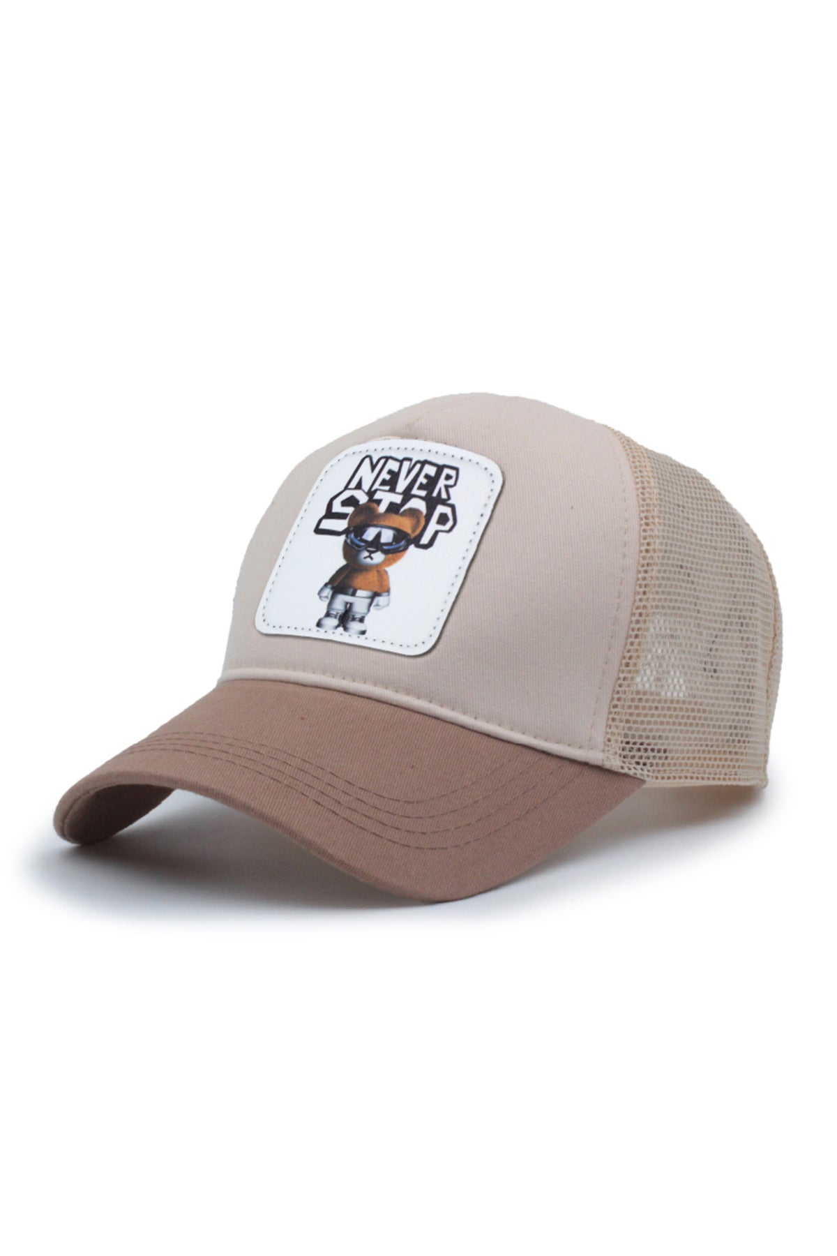 Never Stop Bear Model Fileli Şapka Yeşil Sarı Krem