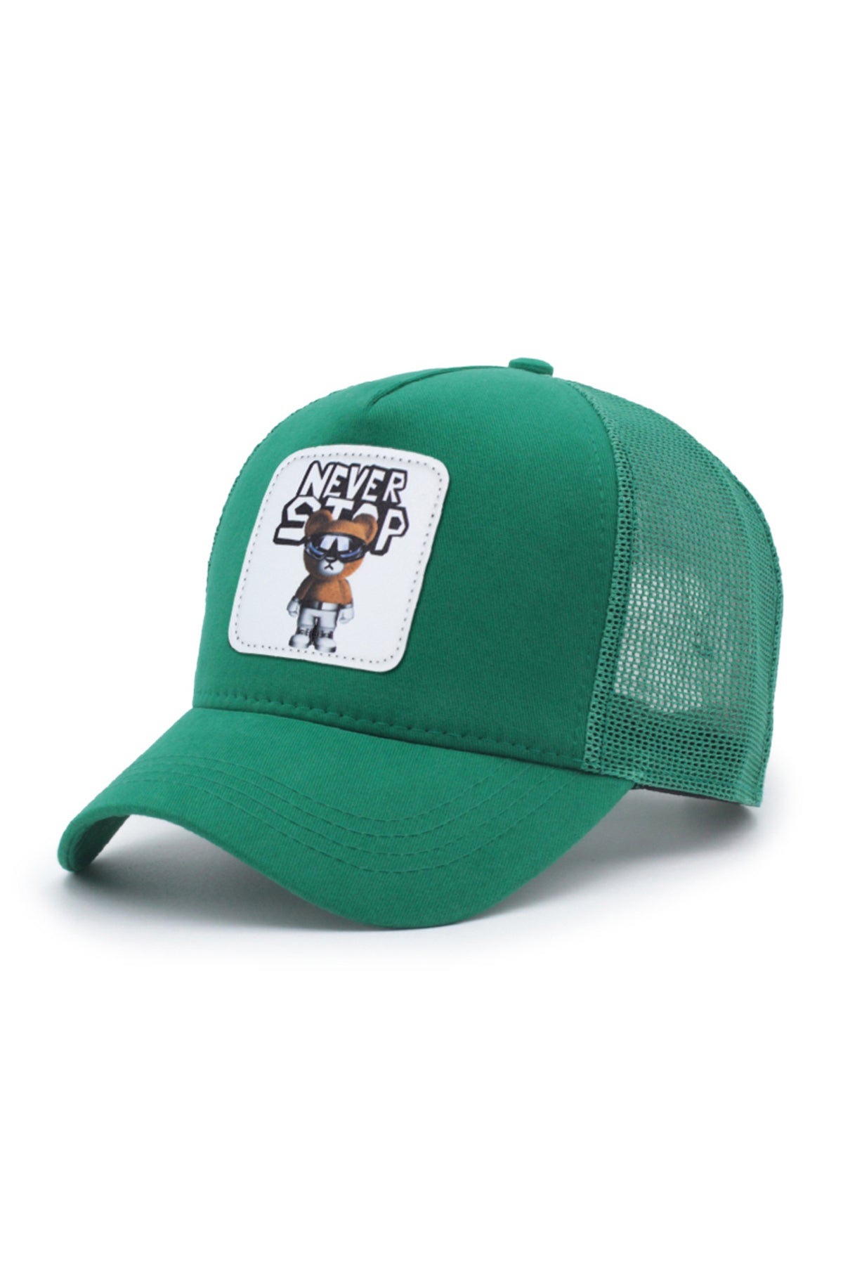 Never Stop Bear Model Fileli Şapka Yeşil Sarı Krem