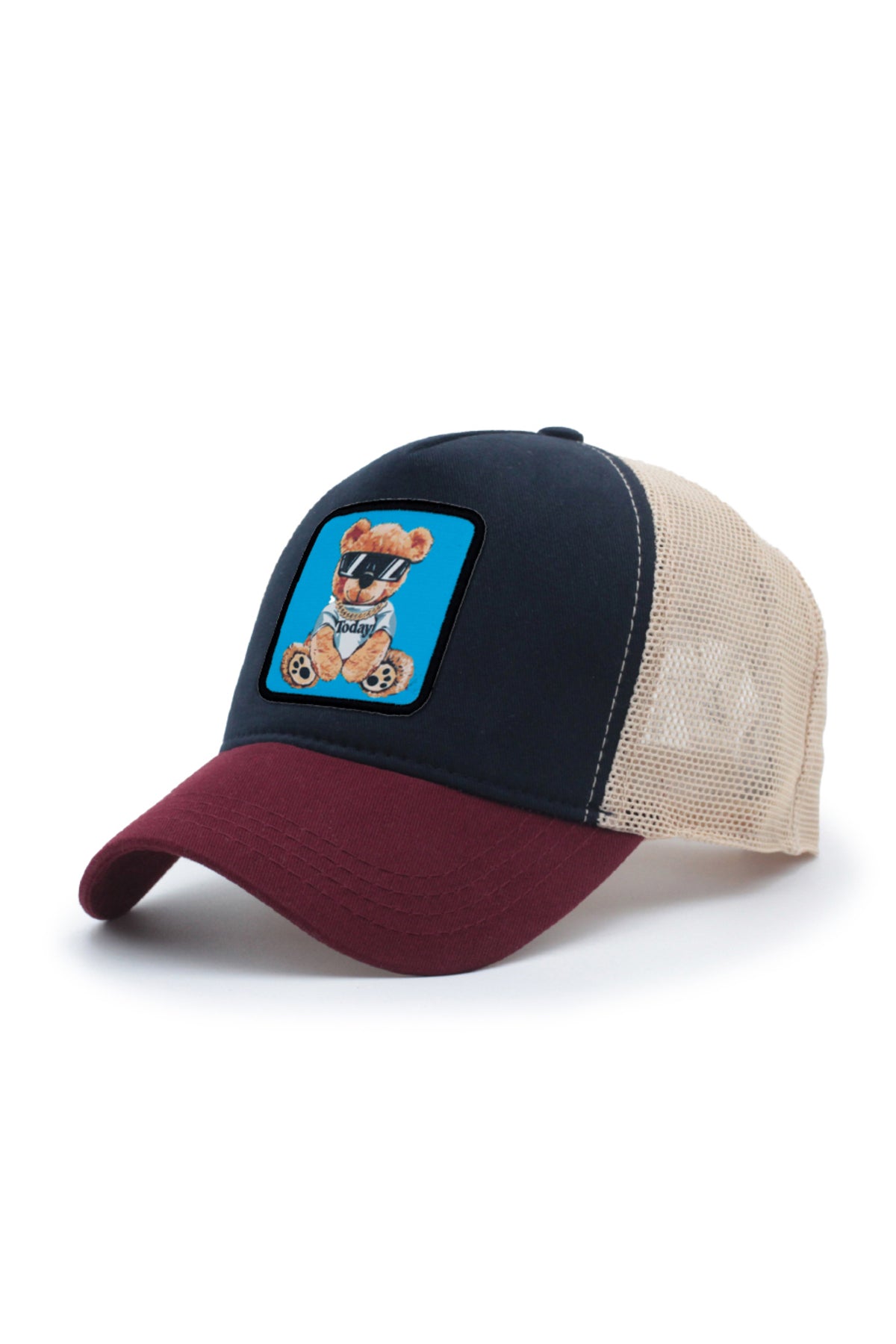 Bear Today Model Fileli Şapka Bordo Gri Lacivert
