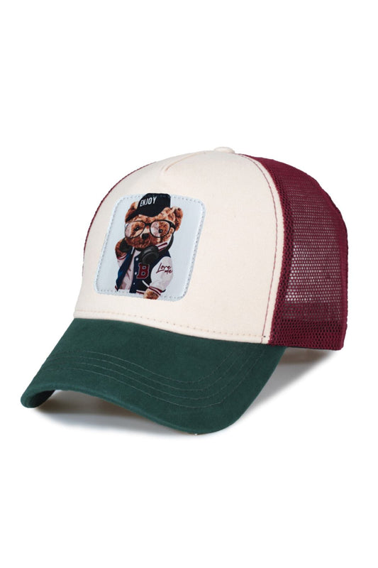 Bear 3 Siyah Model Fileli Şapka - Yeşil Taş Bordo
