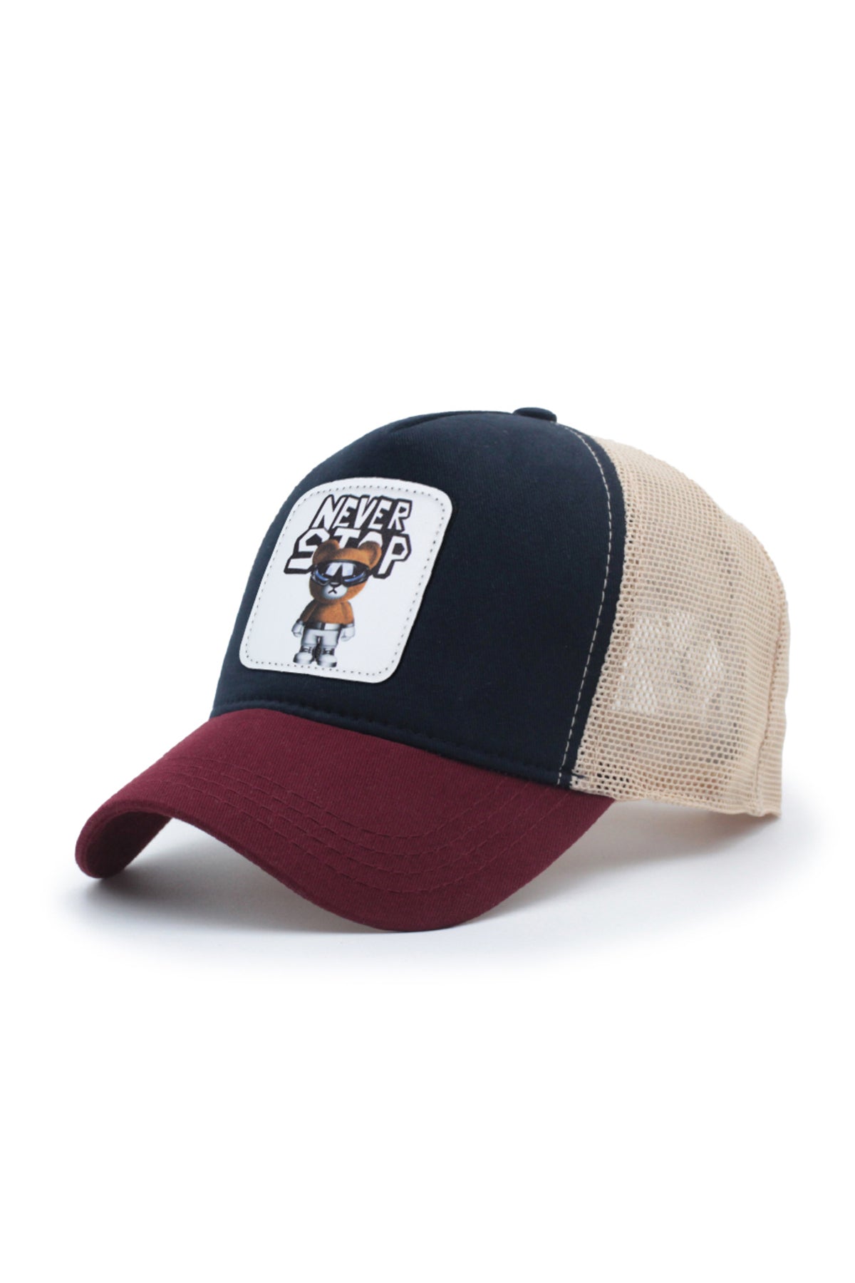 Never Stop Bear Model Fileli Şapka Yeşil Sarı Krem